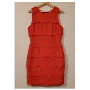 J.CREW Tweed Textured Lined Sheath Dress Fire Orange Fringed Women's SZ 10 EUC